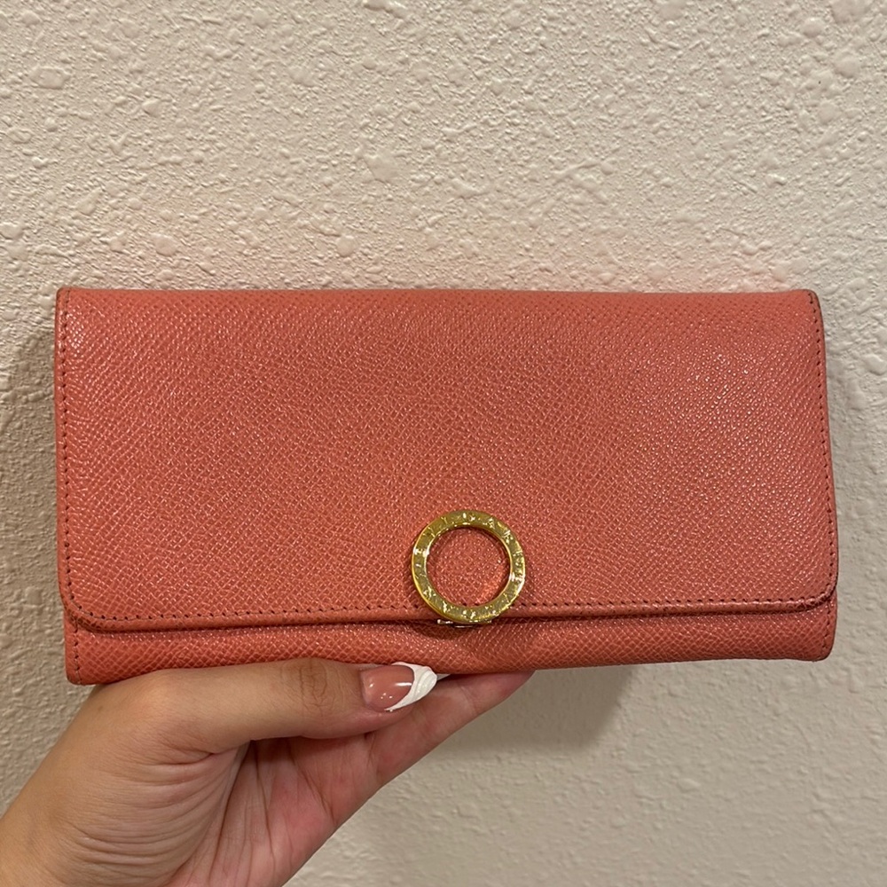 Bvlgari Pink Pebbled Leather Long Wallet